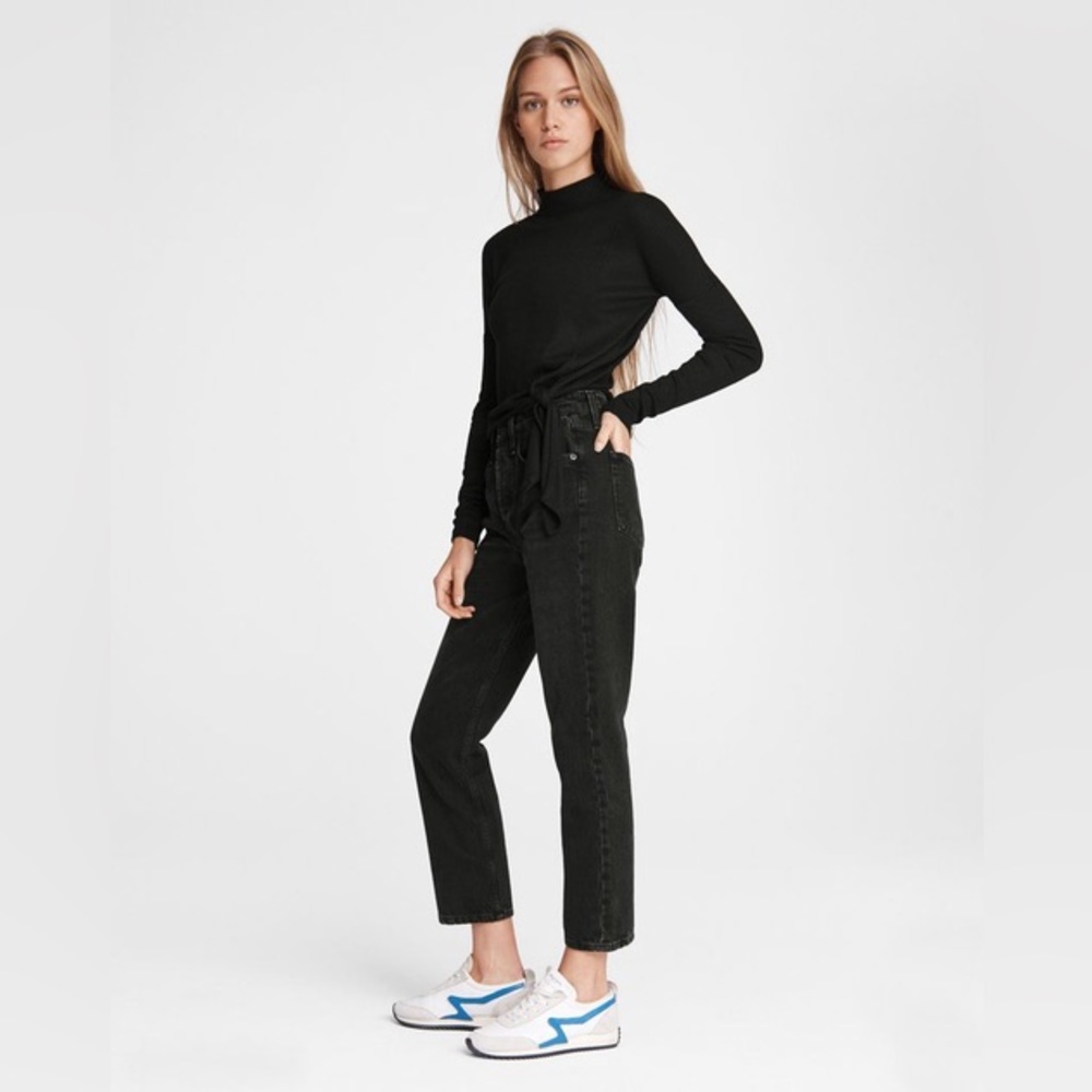 RAG & BONE | The Rib Knit Tie Turtleneck in Black - Picture 3 of 7